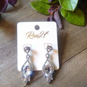 Crystal pave stone teardrop dangle post earrings. NWT